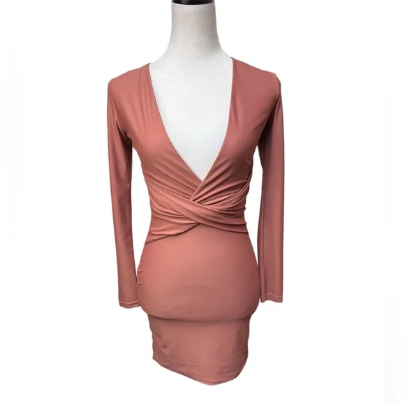 Tiger Mist Long Sleeve Over and Under Dress / Color: Rose / Size: XS - Picture 2 of 7